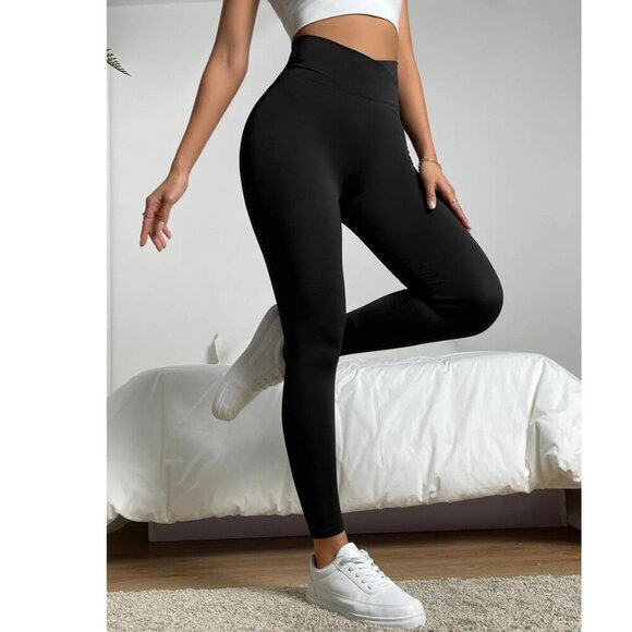 NIP SHEIN Casual Solid Black Skinny Leggings For Women - Size Large - Picture 4 of 13